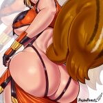 1girl 1girl 1girl animal_tail armwear ass ass_focus back back_view big_ass big_breasts blazblue bottomwear breasts brown_hair clothed_female dat_ass eyes_out_of_frame fat_ass female_focus female_only from_behind hair high_res huge_ass huge_breasts lips makoto_nanaya pants_down pashapencil presenting_hindquarters solo_female solo_focus squirrel_tail tagme tail topwear video_game_character video_game_franchise