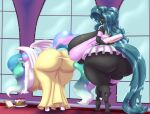 2_girls anthro bimbo bimbofication blues64 gigantic_ass gigantic_breasts horn hourglass_figure marauder6272 my_little_pony princess_celestia queen_chrysalis tail wings you_gonna_get_raped yuri