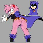 1girl amy_rose ass cosplay dc dc_comics green_eyes raven_(cosplay) raven_(dc) sega sonic_(series) sonic_the_hedgehog_(series) sweetdandy teen_titans