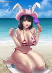 bikini breasts bunny_ears bunnyayumi exposed_breasts huge_breasts looking_at_viewer one-piece_swimsuit smile streamer swimsuit twitch.tv twitter