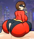 1boy 1girl ass big_ass big_breasts biggy_deez bodysuit bottom_heavy breasts brown_hair bubble_butt buttjob cartoon_milf city city_background clothed_female clothed_female_nude_male covered_buttjob dat_ass disney domino_mask dumptruck_ass erection fat_ass gloves helen_parr hips huge_ass light-skinned_female light-skinned_male light_skin lips looking_back lying lying_on_back male male/female mask massive_ass milf nude nude_male on_back penis pixar pixar_milf sex sexy sexy_ass sitting_on_lap sitting_on_person smelly_ass stockings superhero_costume superheroine the_incredibles thick_ass thick_thighs thighs wide_hips