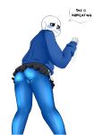 1girl 2010s 2018 2d 2d_(artwork) animated_skeleton anus ass blue_anus blue_ass blue_blush blue_body blue_pussy blush bottom_sans bottomless bottomless_skirt digital_media_(artwork) ectobody ectobutt ectopussy english_text feet_out_of_frame genderswap genderswap_(mtf) humanoid humiliated humiliation looking_at_viewer looking_back monster no_panties nsfwgarbagedump pixiv_id_36285069 presenting_anus presenting_pussy pussy rule_63 sans sans_(undertale) simple_background skeleton skirt solo speech_bubble text text_bubble uke_sans undead under_skirt undertale undertale_(series) video_game_character video_games white_background