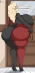 blonde_hair blue_eyes bodysuit dc_comics gigantic_ass gigantic_breasts harleen_quinzel harley_quinn hourglass_figure looking_back ultiblackfire