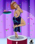 ass breasts danny_phantom earrings evening_gown high_heels linkartoon looking_at_viewer looking_back madeline_fenton pedestal tiara under_boob