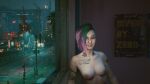 apartment cyberpunk_2077 judy_alvarez night night_city nude public public_nudity window wink winking winking_at_viewer