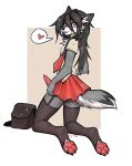  1girl 2019 4_toes 5_fingers animal_genitalia animal_penis anthro arm_tuft biped black_hair black_nose blue_eyes blush canid canine canine_penis canis cheek_tuft chest_tuft clothed clothing crossdressing digital_media_(artwork) elbow_tufts erection eyebrows eyelashes f-r95 facial_tuft felix_heartstone fingers fur furry genitals girly hair high_res inner_ear_fluff looking_at_viewer looking_back male mammal nipples original pawpads penis pink_pawpads school_uniform toes tuft uniform wolf 