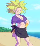 1girl abs beach caulifla dragon_ball dragon_ball_super dragon_ball_z kale kefla kishinpain potara_earrings