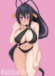  1girl akeno_himejima alluring bare_legs big_breasts bikini black_hair cleavage high_school_dxd kazibar magenta_eyes pin_up 