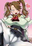 1girl big_breasts breasts brown_hair chubby clothed_female female_focus female_only gundam gundam_build_fighters_try long_hair rojiura_jack sazaki_kaoruko solo_female solo_focus