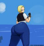 android_18 blonde_hair blue_eyes butt_expansion dat_ass dragon_ball dragon_ball_z gigantic_ass malitagonna