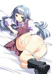  1girl anus ass bad_id bangs blue_hair blunt_bangs censored female footwear hairband kannagi long_hair lying nagi panties panty_pull pregnant pussy socks solo sorimura_youji underwear white_panties 