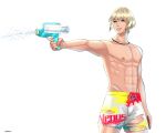  1boy abs athletic_male blonde_hair blue_eyes dead_or_alive dead_or_alive_2 dead_or_alive_3 dead_or_alive_4 dead_or_alive_5 dead_or_alive_6 dead_or_alive_xtreme dead_or_alive_xtreme_2 dead_or_alive_xtreme_3 dead_or_alive_xtreme_beach_volleyball dead_or_alive_xtreme_venus_vacation eliot_(doa) fit_male kuma_kun swimming_trunks tecmo water_gun 