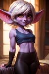  ai_generated bedroom fingerless_gloves league_of_legends leggings purple_skin tanktop tristana white_hair yordle 