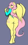 1girl 1girl anthro anthrofied ass big_ass bikini_thong clothing equid equine feathers fluttershy_(mlp) friendship_is_magic furry hair hasbro high_res mammal my_little_pony one-piece_swimsuit pegasus pink_hair swimwear wings xelsword yellow_body yellow_feathers