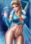 alluring blonde_hair blue_eyes bottomless dandon_fuga disney elsa elsa_(frozen) female_abs frozen_(movie) hot legs naked_from_the_waist_down princess_elsa pussy sexy