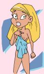 blonde_hair braceface duckymomoisme embarrassed embarrassing female_only green_eyes long_hair naked_towel nude sharon_spitz solo_female towel