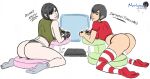 2_girls ass big_ass big_breasts black_hair breasts bunnyayumi gamer_girl looking_at_viewer pose streamer susu_jpg swimsuit_succubus twitch.tv twitter