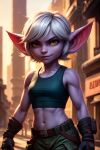  ai_generated cargo_pants fingerless_gloves league_of_legends purple_skin tanktop tristana white_hair yordle 