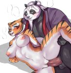 1boy 1girl anthro big_breasts black_body black_fur blush bodily_fluids breasts clitoris clothed clothing dreamworks duo erection felid female_penetrated from_behind_position fur furry genitals giant_panda hair high_res humanoid_genitalia humanoid_penis kung_fu_panda kurosuke0755 long_beard long_hair male male/female male_penetrating male_penetrating_female mammal master_po_ping master_tigress muscular muscular_male nipples nude open_mouth orange_body pantherine pecs penetration penis po pussy raised_leg sex simple_background smile spread_legs spreading stripes tiger ursid vaginal vaginal_penetration white_body white_fur