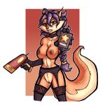 1:1 1girl 1girl absurd_res anthro areola breasts canid canine carmelita_fox clothing ear_piercing earring fox furry garter_belt garter_straps genitals gloves handwear high_res legwear lingerie looking_at_viewer luraiokun mammal piercing police_badge pussy sly_cooper_(series) sony_corporation sony_interactive_entertainment stockings sucker_punch_productions video_games weapon