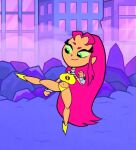  1girl alien alien_girl cartoon_network dc_comics edit edited female_only green_eyes long_hair starfire teen_titans_go the_incredible_quad thick_thighs 