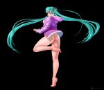  1girl 1girl 1girl aqua_eyes aqua_hair arteslav ass bare_legs barefoot black_background blush bottomless breasts feet high_resolution hood hood_down hoodie kneepits legs long_hair long_legs looking_back medium_breasts miku_hatsune naked_hoodie nipples no_bra open_clothes open_hoodie plantar_flexion purple_hoodie standing standing_on_one_leg tied_hair tiptoes toes twin_tails very_high_resolution very_long_hair vocaloid 