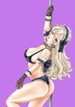 1girl alluring ass big_ass blonde_hair blue_bra blue_panties bra breasts cat_of_ulthar cleavage corrin_(fire_emblem) corrin_(fire_emblem)_(female) dancer dancing detached_collar fire_emblem fire_emblem_fates gloves lace_gloves lingerie long_hair looking_at_viewer maid maid_headdress maid_lingerie medium_breasts nintendo panties pole pole_dancing red_eyes stripper_pole underwear