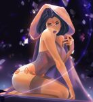 big_breasts dc_comics dc_comics forehead_jewel goth hood kneel leotard long_hair looking_at_viewer purple_eyes purple_hair raven_(dc) shoes tattiart teen_titans voluptuous