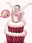 1girl ;d absurd_res alluring alternate_costume artist_name big_breasts bikini birthday birthday_cake blonde_hair cake_(food) corrin_(fire_emblem) corrin_(fire_emblem)_(female) fang female_focus fire_emblem fire_emblem_cipher fire_emblem_fates fire_emblem_heroes gift hair_ornament hairband heart high_res kiran_(fire_emblem) long_hair nintendo official_alternate_costume one_eye_closed presenting raydango red_eyes seductive shell_bikini sideboob suprised under_boob watermark wink