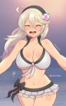 1girl 1girl 1girl ahoge alluring alternate_costume bare_thighs big_breasts bikini bikini_skirt breasts cleavage closed_eyes corrin_(fire_emblem) corrin_(fire_emblem)_(female) corrin_(summer)_(fire_emblem)_(female) cute female_only fire_emblem fire_emblem_fates fire_emblem_heroes flower hair_flower hairband heart_ahoge hugging incoming_hug long_hair nintendo official_alternate_costume open_mouth outside pointy_ears pov_hug raydango smile swimsuit thighs white_bikini white_swimsuit