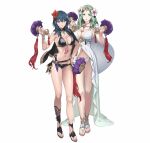  2_girls alluring alternate_costume big_breasts bikini black_bikini black_swimsuit blue_eyes breasts byleth_(female) byleth_(fire_emblem) byleth_(fire_emblem)_(female) cleavage cuboon female_only fire_emblem fire_emblem:_three_houses fire_emblem_heroes full_body green_eyes green_hair high_res nintendo official_art rhea_(fire_emblem) rhea_(summer)_(fire_emblem) summer swimsuit teal_hair white_bikini white_swimsuit wide_hips 