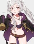 1girl alluring belt bikini cleavage fire_emblem legs nintendo open_coat purple_eyes robin_(fire_emblem) robin_(fire_emblem)_(female) sham_(artist) silver_hair twin_tails