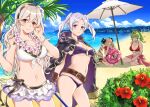 4girls alluring aomeeso bad_id bad_twitter_id beach beach_towel beach_umbrella belt bikini blonde_hair blue_eyes cloak corrin_(fire_emblem) corrin_(fire_emblem)_(female) day drill_hair elise_(fire_emblem) elise_(summer)_(fire_emblem) fire_emblem fire_emblem_awakening fire_emblem_fates fire_emblem_heroes flower flower_necklace green_eyes green_hair head_wreath high_res jewelry lei long_hair looking_at_viewer multiple_girls necklace nintendo o-ring o-ring_bikini official_alternate_costume outside pointy_ears red_eyes robin_(fire_emblem) robin_(fire_emblem)_(female) skirt smile swimsuit tiki_(adult)_(fire_emblem) tiki_(adult)_(summer)_(fire_emblem) tiki_(fire_emblem) towel umbrella white_hair