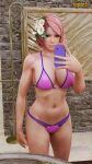 1girl 3d alisa_bosconovitch alluring bikini female_abs female_only green_eyes holding_phone hot hypster83 mirror namco phone pink_hair selfpic sexy solo_female tekken tekken_7 tekken_tag_tournament_2