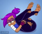 1girl barefoot blush cartoon_network enid enid_mettle feet female_only fingerless_gloves foot_fetish mr._chase_comix ok_k.o.!_let's_be_heroes pants pussy smile soles solo_female toes violet_hair