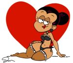  1girl artist_name bra breasts brown_skin carlota_casagrande curvy dark_hair earrings hair_bun heart jmdoodle jose-miranda josethewey latina legs looking_at_viewer navel nickelodeon non-nude panties parted_lips sexy sitting slut stockings stomach the_casagrandes the_loud_house thick thick_thighs tied_hair wide_hips 