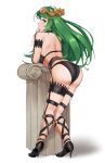 1girl 1girl alluring artist_name ass bent_over black_panties black_thighhighs garter_straps green_hair high_heels high_res kid_icarus lace lace-trimmed_legwear lace_trim lingerie long_hair looking_back nintendo palutena panties smile spiffydc stockings twitter_username underwear very_long_hair