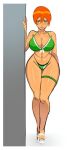 1girl 1girl 1girl ass_visible_through_thighs ben_10 big_breasts bikini blush breasts cameltoe cleavage donchibi embarrassed female_only future_gwen_tennyson green_bikini green_eyes green_swimsuit gwen_tennyson hourglass_figure looking_at_viewer navel nipples_visible_through_clothing red_hair short_hair shy shy_smile smile swimsuit thigh_gap wide_hips