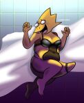  1girl 2020s 2023 alphys alphys_(undertale) alternate_version_available anthro anthro_only artist_name black_lingerie blush breasts buckteeth chubby dinosaur dinosaur_girl embarrassed_nude_female female_anthro female_only glasses lingerie lizard lizard_girl lizard_tail monster monster_girl navel nerd nerdy_female non-mammal_breasts non-mammal_navel overweight overweight_anthro partially_clothed partially_clothed_anthro partially_clothed_female pinup reptile reptile_girl reptile_humanoid reptile_tail scalie shy solo_anthro solo_female tail twitter undertale undertale_(series) video_games voidsdroids voidsfluffs yellow_body yellow_skin 