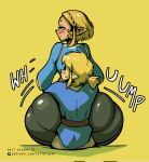  1boy 1girl ass blonde blonde_female blonde_hair blonde_hair_female blush breasts elf elf_ears elf_female elf_girl elf_male hair huge_ass link link_(breath_of_the_wild) looking_at_partner looking_back looking_back_at_partner male/female sitting sitting_on_another sitting_on_lap sitting_on_person smaller_male sweat tail-blazer taller_female taller_girl the_legend_of_zelda uncensored zelda_(breath_of_the_wild) 