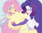 2_girls annon bimbo bimbofication closed_eyes equestria_girls fluttershy fucked_silly green_eyes humanized lactation my_little_pony pink_hair purple_hair rarity yuri