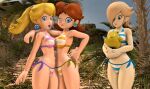  3girls bikini legoguy9875 luma nintendo princess_daisy princess_peach princess_rosalina sfm super_mario_bros. 