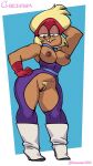  1girl 2020 blonde_hair blonde_pubic_hair blue_background boots brown_nipples carol_kincaid cartoon_network chickpea colored cutout dark-skinned_female dark_skin exposed_breasts exposed_pussy female_only full_body functionally_nude gloves high_heels ok_k.o.!_let&#039;s_be_heroes pubic_hair simple_background uncensored 