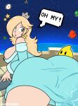 1girl 1girl ass ass_focus ass_in_dress big_ass big_breasts blue_eyes bubble_ass bubble_butt butt_focus earrings fully_clothed huge_breasts huge_thighs luma mario_(series) nintendo pale-skinned_female pale_skin rosalina seductive sexually_suggestive sexy sexy_ass sexy_body sexy_breasts sexy_pose silenttandem smelly_ass speech_bubble super_mario_bros. text thick_thighs wide_hips