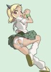  1girl angol_mois ass blonde_hair brown_eyes caryo horns keroro_gunso keroro_gunsou kogal nanashino panties pantyshot pleated_skirt school_uniform serafuku sgt._frog skirt solo torn_clothes torn_panties underwear upskirt white_panties wince 