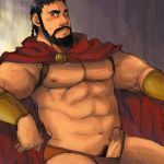  1boy 300 bara blush dark_horse human leonidas male male_only muscle partially_clothed penis pubic_hair solo sweat tagme takezamurai yaoi 