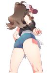 1girl ass baseball_cap blue_eyes breasts brown_hair cameltoe creatures_(company) cutoffs denim denim_shorts dummy04 female female_only female_protagonist_(pokemon_bw2) from_behind from_below game_freak hat highres hilda_(pokemon) holding holding_poke_ball humans_of_pokemon jean_shorts kneepits light-skinned_female long_hair looking_at_viewer looking_back looking_down naso4 nintendo poke_ball pokemon pokemon_(anime) pokemon_(game) pokemon_black_2_&_white_2 pokemon_black_and_white pokemon_bw pokemon_bw2 short_shorts shorts simple_background solo_female thighs touko_(pokemon) white_(pokemon) white_background