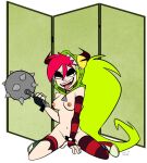  1girl areola breasts cartoon_network demencia female_only long_hair mace multicolored_hair nipples nude nude_female solo_female solo_focus umayorokobi villainous 