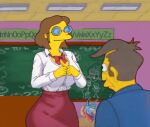 bouncing_breasts bra bra_lift elizabeth_hoover erect_nipples gif glasses huge_breasts seymour_skinner the_simpsons