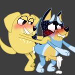 bandit_heeler bluey_(series) blush cum cum_in_ass cum_inside cum_on_penis cumming dog fucking_ass furry gay_sex grin penis sex sex_while_standing smile standing_sex yaoi